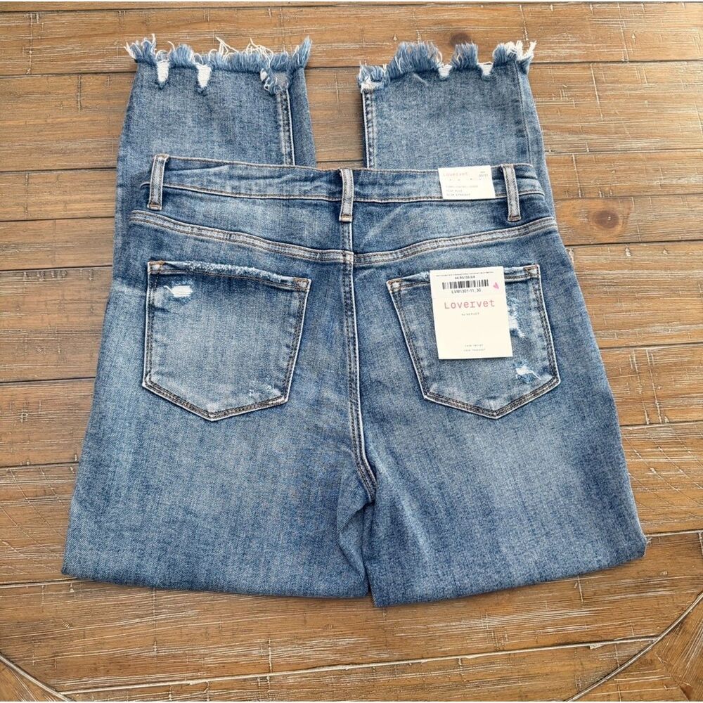 Forever 21 Women's Straight Leg Jeans with Frayed Hem - Medium Blue - Picture 3 of 10
